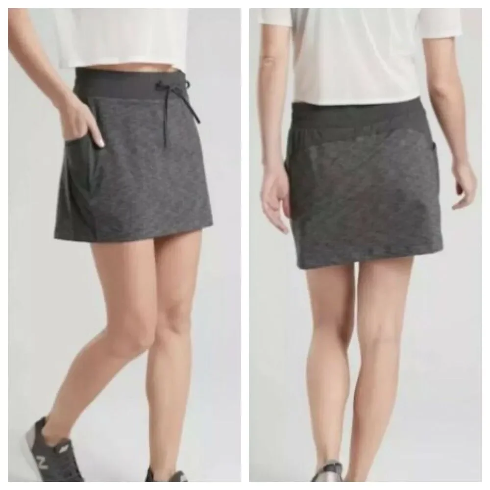 Athleta Skort Size Small Pockets Skirt Drawstring Comfort Waist Black Heather